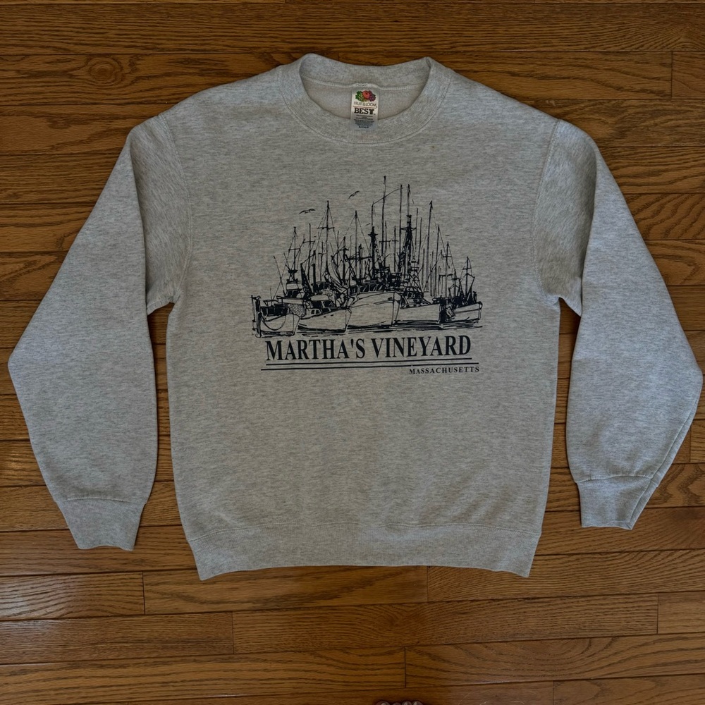 Gray Martha’s Vineyard Crewneck Sweater with Sail Boats
